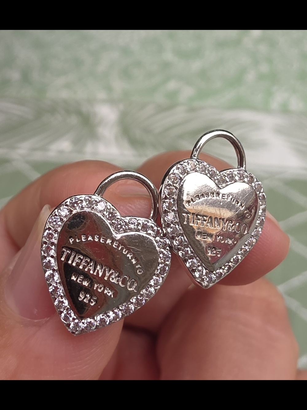 Tiffany & Co. STERLING Silver Heart Padlock Earrings with Crystal Halo